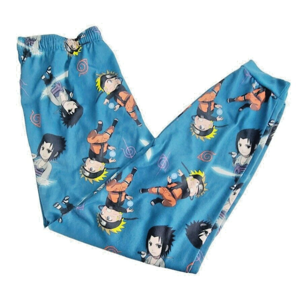 Naruto Shippuden Collection Mens Blue Pajama Sleep Pants XL Sasuke Naruto Print